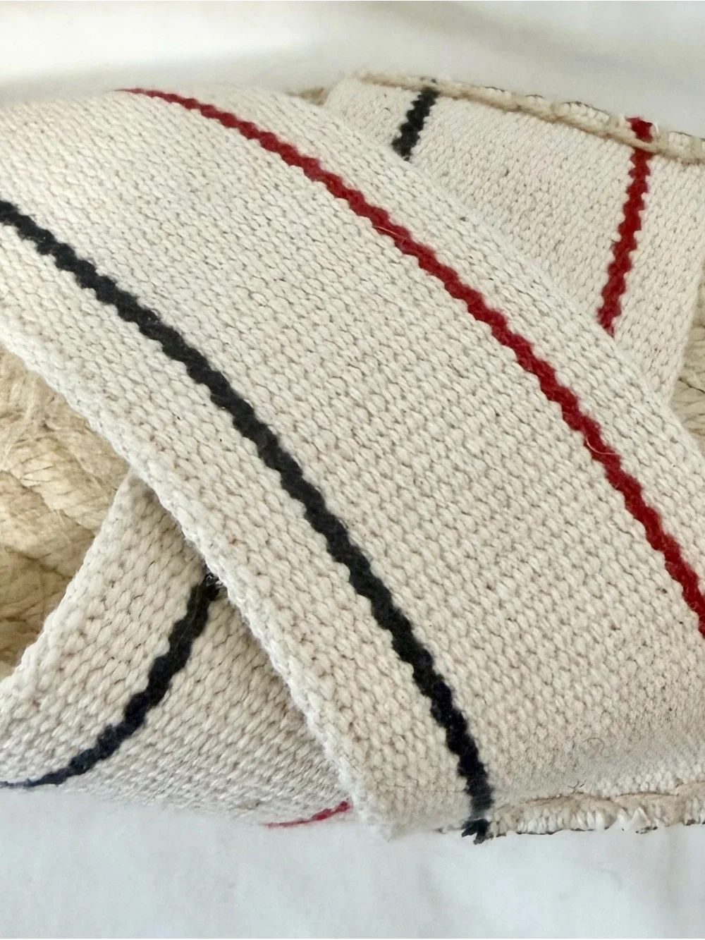 Polo by Ralph Lauren Cream Espadrille Slide Sandals with Red and Navy Stripes